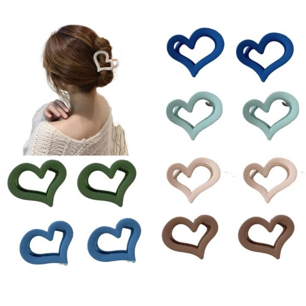 12 Pcs Heart Shaped Claw Hair Clips for Women and Girls - 6 Matte Colors